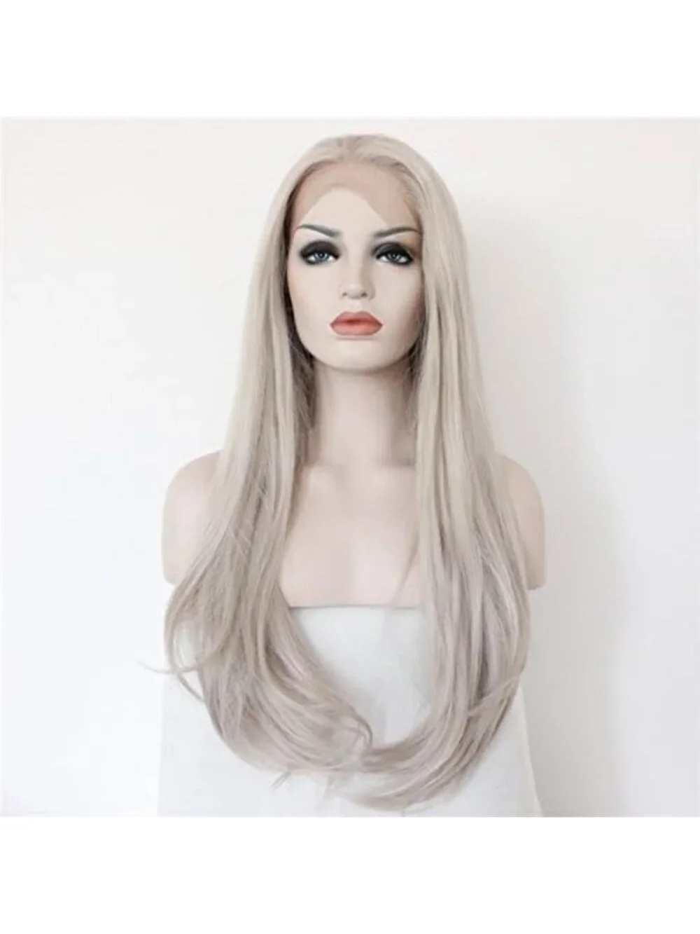 24-Inch Long Straight Silver Platinum Blonde Lace Front Wig - Heat Resistant
